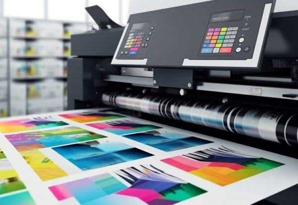 Modern printing press produces multi colored printouts accurately generated by artificial intelligence